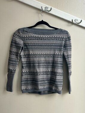 ❄️🩶 Roots Canada Fair Isle Sweater – Grey & White – Kids M (7/8) 🩶❄️